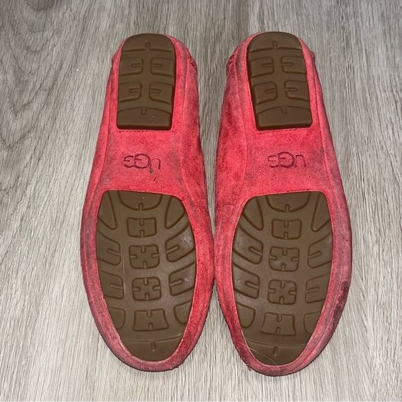 Women's UGG Red Suede Loafers with Gold Zipper - Picture 4 of 9
